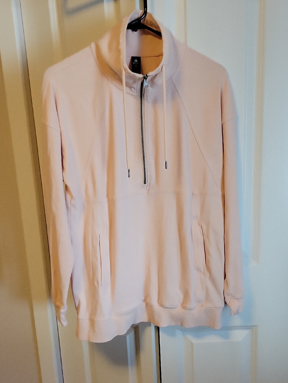 90 Degree By Reflex Light Pink Half-Zip Drawstring Sweatshirt